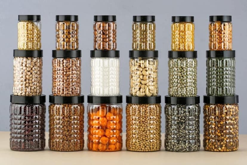 HAPPI Multipurpose Unbreakable Plastic Transparent Airtight Container Set Masala Box For Kitchen Storage Box Dabba For Spice, Pack of 18 (6 Pcs of 350ml, 650ml, 1200ml - Black) view 2