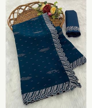 VEERAIVA Georgette Embellished Saree With Unstitched Blouse Piece ( Black )