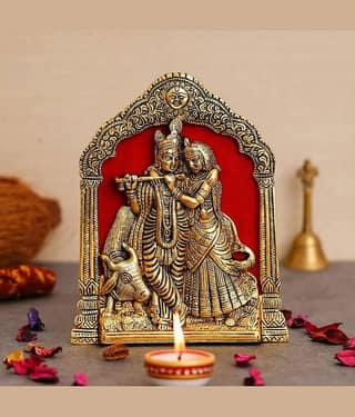 JaipurCrafts Aluminium Radha Krishna Idol ( 20.3 cm )