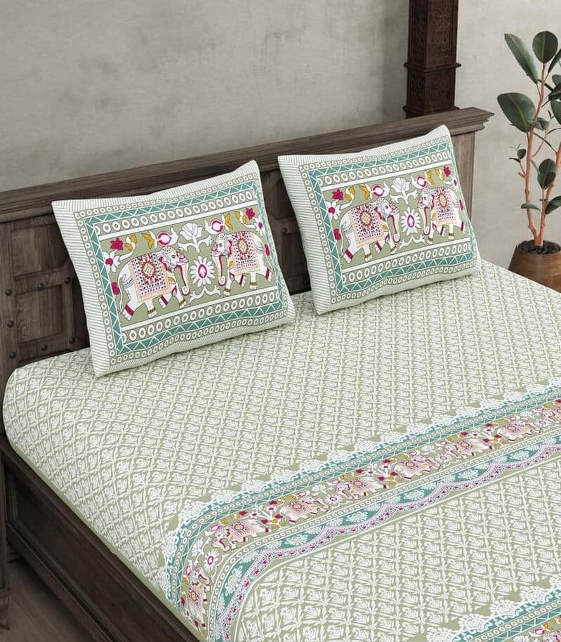 Premium Cotton Elephant Parade Design Double Bedsheet with 2 Pillow Covers