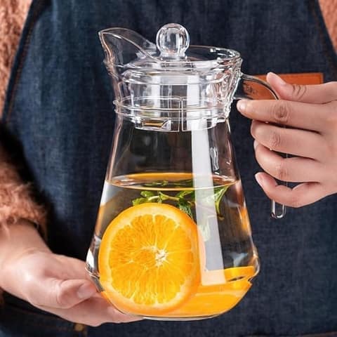 Lining Glass Water jug | 1.5 Littre | Water/Juice Pitcher Carafe with Handle and Lid | Perfect for Drinking Beverages, Serving Kitchen and Dining/Tableware-Milk, Juice, Water view 2