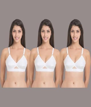 Zourt Pack of 3 Cotton Non Padded Women's Everyday Bra ( White )