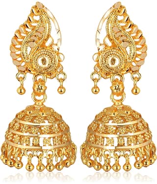 Vighnaharta Golden Jhumki Earrings ( Pack of 1 )