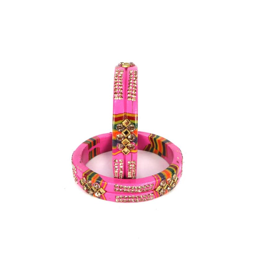 Rajasthani Lac Bangles In Beautiful New Design - Light Pink view 2