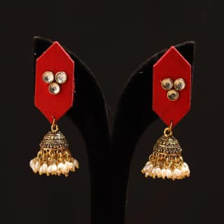 Red - Mariam Stone Work Fabart GS Jhumka Earrings