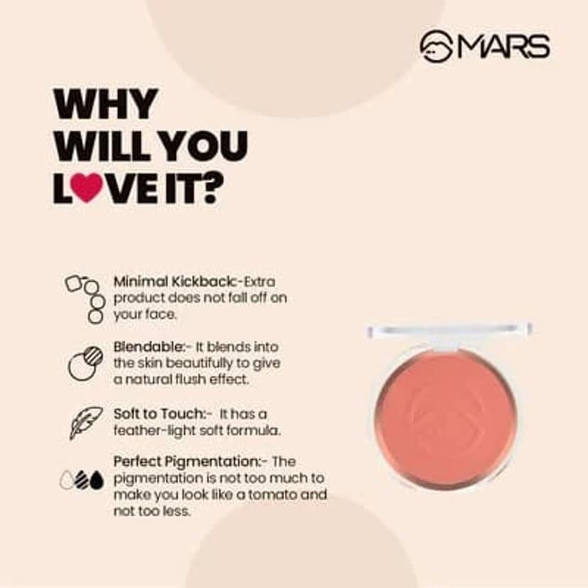 MARS Flush of Love Face Blusher | Highly Pigmented & Easy to Blend | Lightweight & Natural Finish (8.0 gm) (Shade-04) MARS Flush of Love Face Blusher | Highly Pigmented & Easy to Blend | Lightweight & Natural Finish (8.0 gm) (Shade-04) - SHADE-04 / 8 g ( view 2