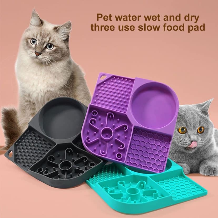 Pet Food Bowl Food Grade, Flexible, 4 Slots Design, Reusable, with Suction Cups, No Odor, Pet Dog Cat Licking Mat Slow Feeding Bowl, Pet Supplies view 2