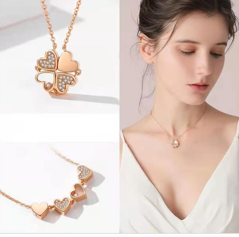 Models look like heart exhaustible American diamond chain pendant with 2 in 1 concept rose plated view 2