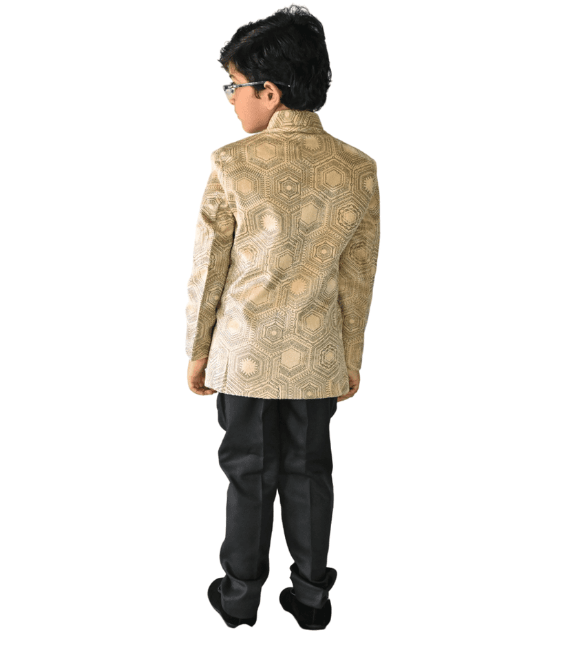 JOYHAAT Kids Boy's Stylish Jodhpuri Coat Suit For Party/Festival/Wedding/Formal With Fawn Color/ Set Of Coat and Black Pant view 2