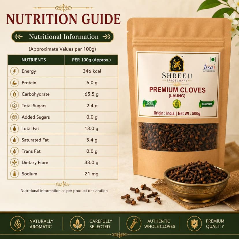 Shreeji Spicecraft Whole Cloves Laung Raw Aromatic Whole Spices Sabut Long for Cooking Indian Masala Chai Biryani Kadha Spice Pouch view 2