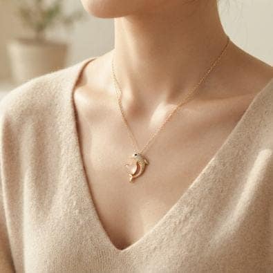 Dolphin Heart Charm Necklace | Gold-Tone Anti-Tarnish Imitation Jewellery view 2