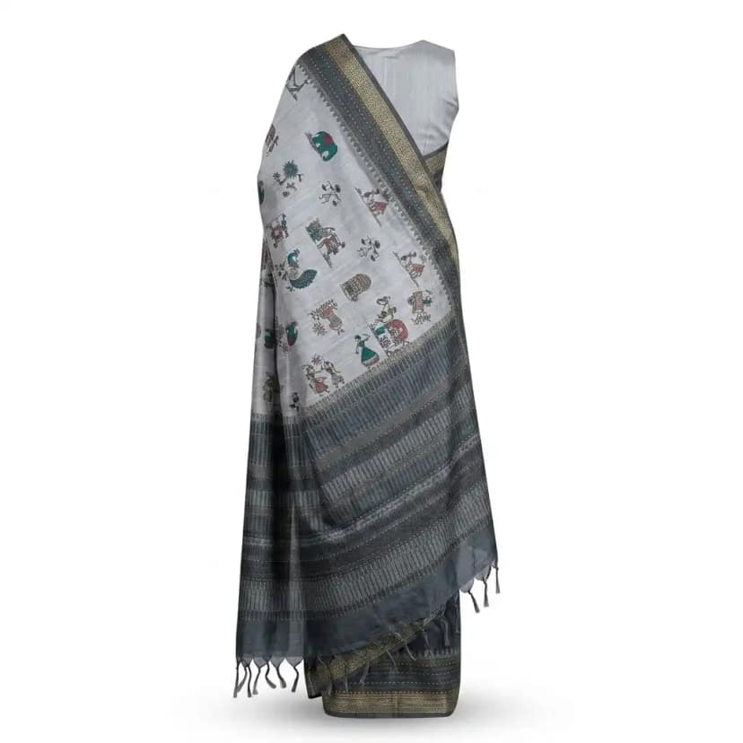 Blue Gray Sambalpuri Saree view 2