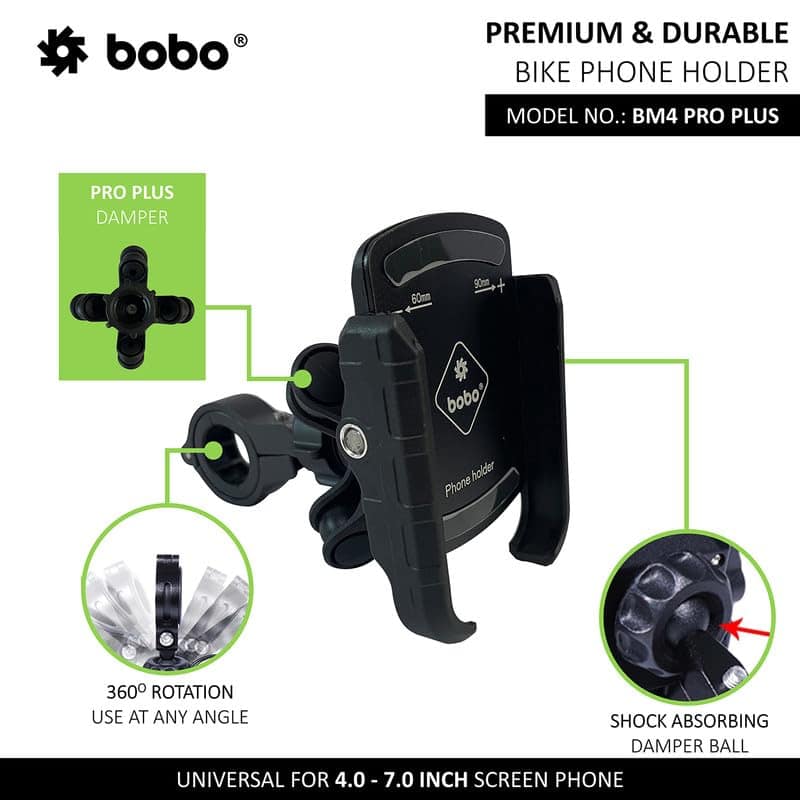 BOBO BM4 PRO Plus Jaw-Grip with PRO Plus Vibration Damper Waterproof Bike/Motorcycle/Scooter Mobile Phone Holder Mount, Ideal for Maps and GPS Navigation (Black) BOBO BM4 PRO Plus Jaw-Grip with PRO Plus Vibration Damper Waterproof Bike/Motorcycle/Scooter view 2