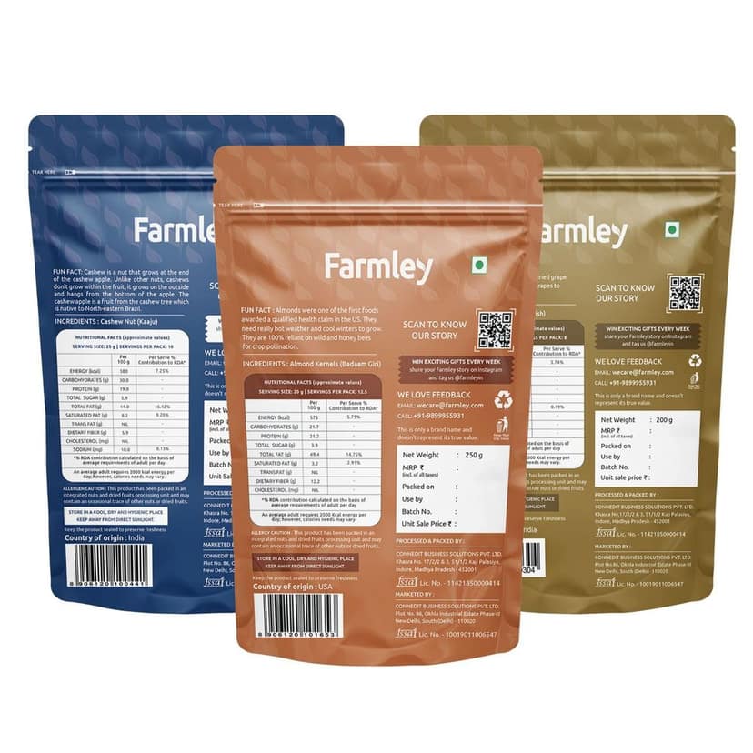 Farmley Premium Mixed Dry Fruits Combo Pack, 700 gram (Almond 250g, Cashew 250g & Raisin 200g) | Mixed Dry Fruits Nuts view 2