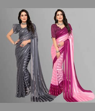 ANAND SAREES Satin Striped Saree With Unstitched Blouse Piece ( Multicolor )