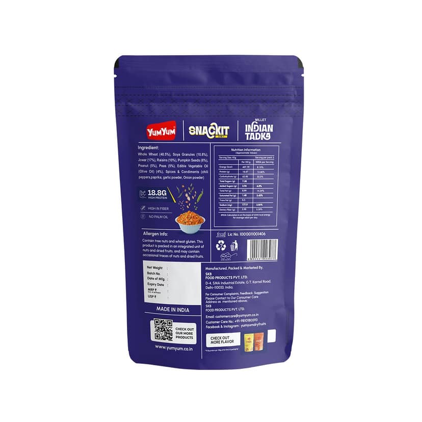 YUM YUM Snackit 8-India-1 Pack of 4 Millet High Protein Indian Tadka Namkeen - 4 x 80g view 2