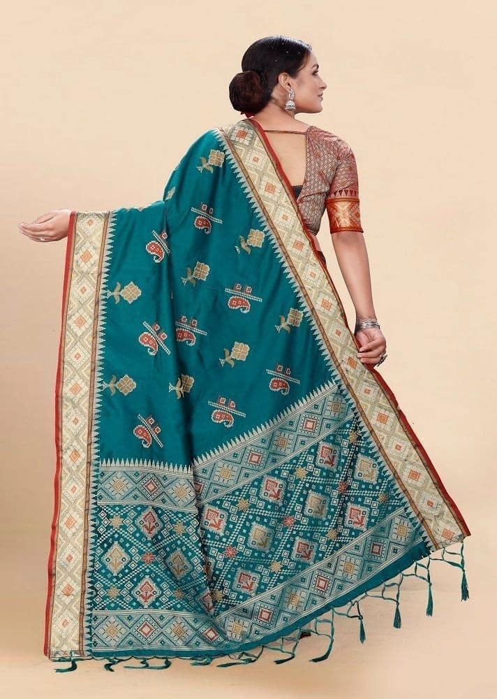 Woven Art Silk Saree in Teal Blue view 2