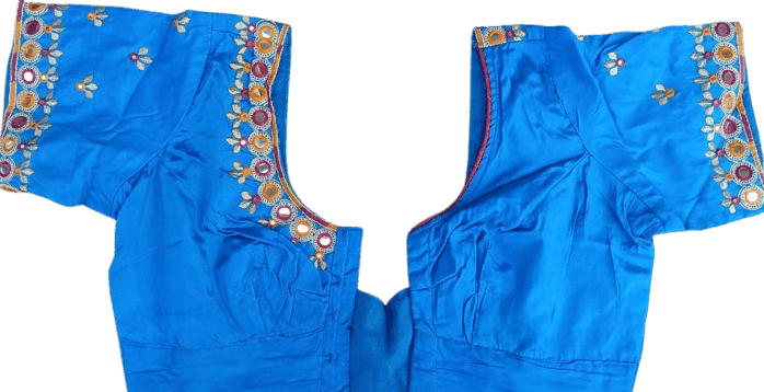 Blue Mirror Work Embroidered Blouse view 2