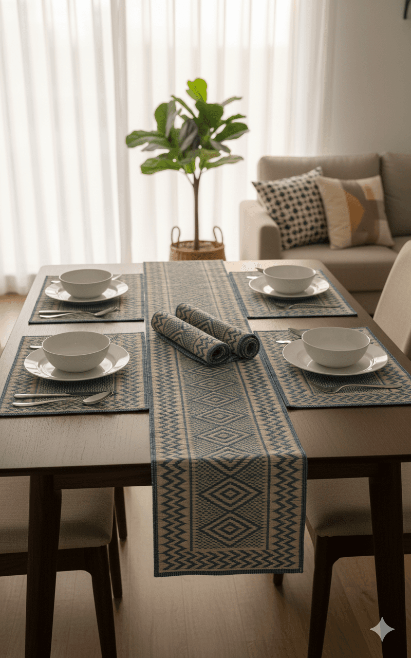 Sandhya Mat Unit Artisanal Madurkathi Handcrafted Table Mat And Runner Set view 2