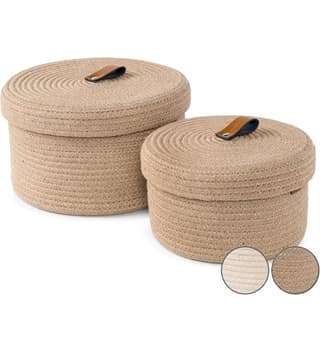 Generic Cotton 2 Pcs Set Roti Box Storage Basket With Lid (Beige)-PID66355