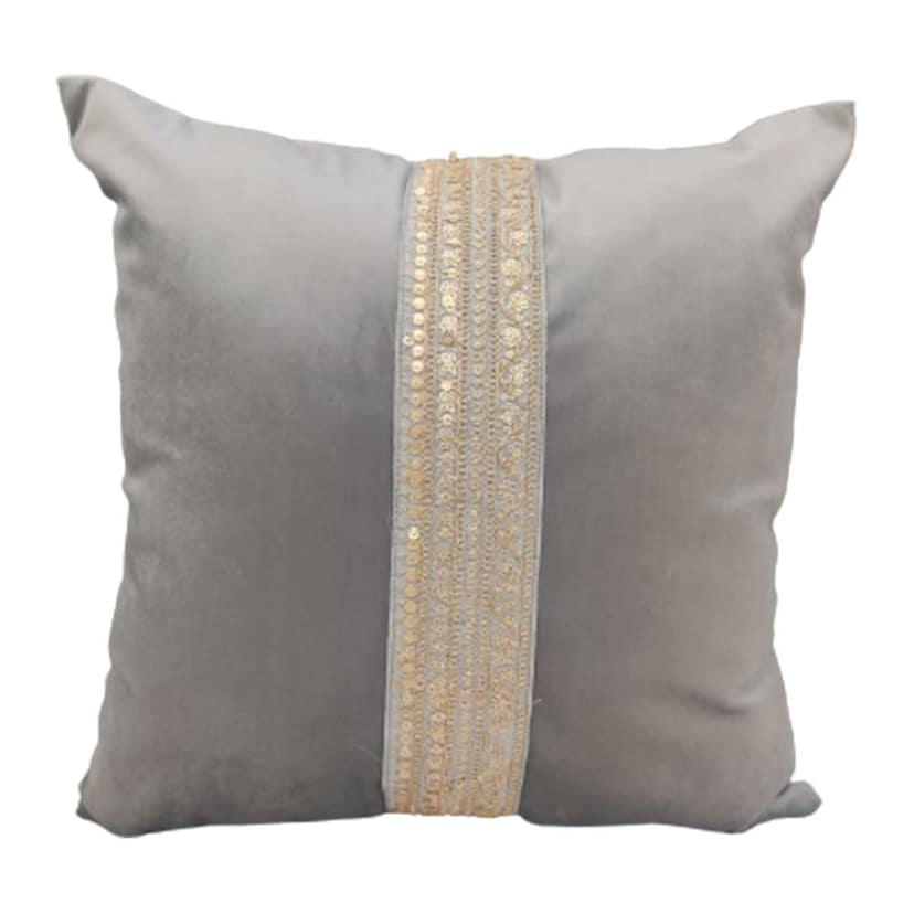 GOODVIBES 16X16 Inches Grey Velvet Suede Cutwork Embroidered Square Cushion Cover with Lace for Décor Sofa Couch Living Room Bedroom Farm House Indoor Outdoor | 40cm * 40 cm I Set of 3| view 2