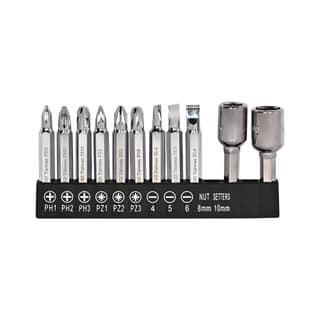 H9 11-Piece Screwdriver Bit Set with Nut Setter, PH1, PH2, PH3, PZ1, PZ2, PZ3, SL6, M8, M10