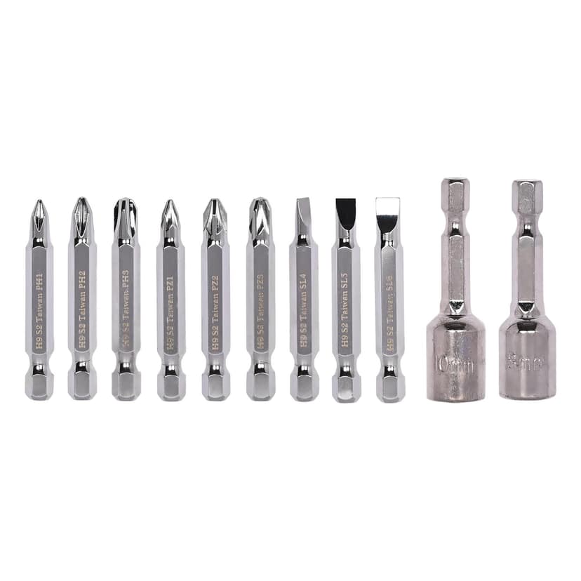 H9 11-Piece Screwdriver Bit Set with Nut Setter, PH1, PH2, PH3, PZ1, PZ2, PZ3, SL6, M8, M10 view 2