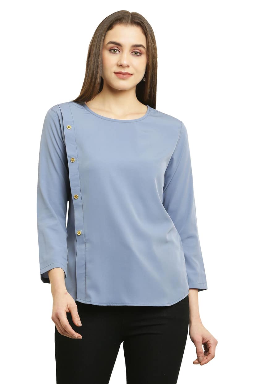 Tripti Enterprises Women's & Girls Crepe Fabric Grey A- Line Top view 2
