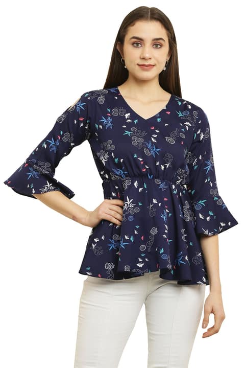 Tripti Enterprises Women's & Girls Soft Crepe Round Neck Floral Print Designer Top view 2