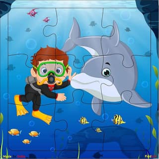 Fiddlys Kid's Wooden Jigsaw Puzzle Games for Children & Kids Paperless Puzzle - 9 Pieces (Pack of 4 Sea Animal) Age 3+