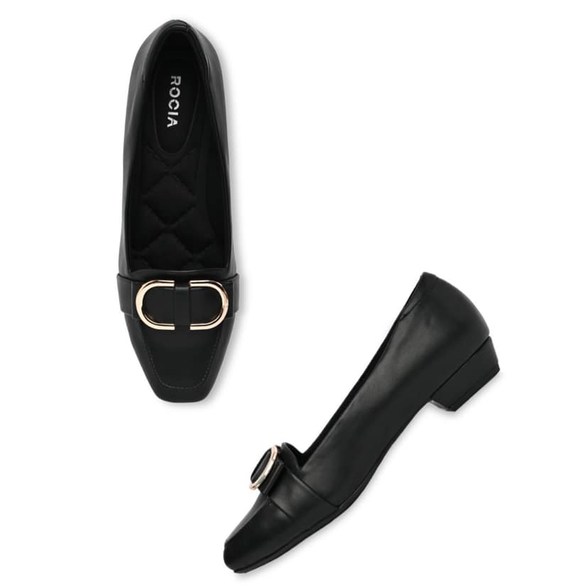 Black Women Square Toe Buckled Work Wear Pumps view 2