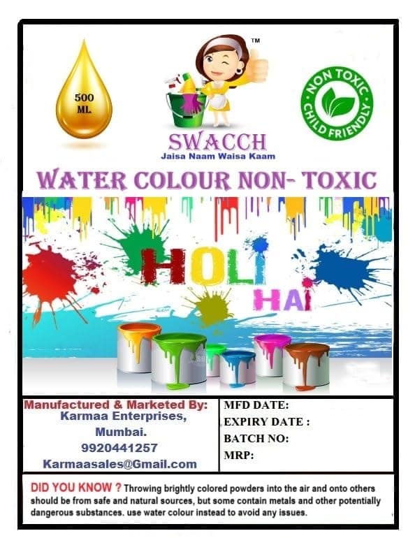 SWACCH WATER COLOUR NON-TOXIC & ECO FRIENDLY COLOUR (PINK & ORANGE) (500ML) (PACK OF 2) view 2