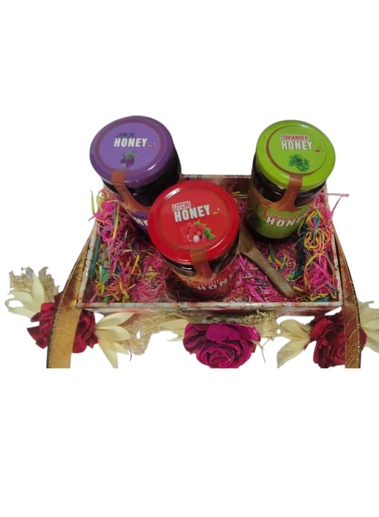 Buy Honey Online - Jamun, Litchi & Coriander Flavored Honey in a Gift Basket view 2