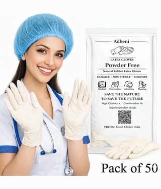 Premium Latex Hand Gloves (Pack of 50) - Medium Size | Powder-Free Disposable Examination Gloves for Medical, Food Handling, Lab & Cleaning | Non-Sterile Protective Hygiene Safety Gloves for Men & Women