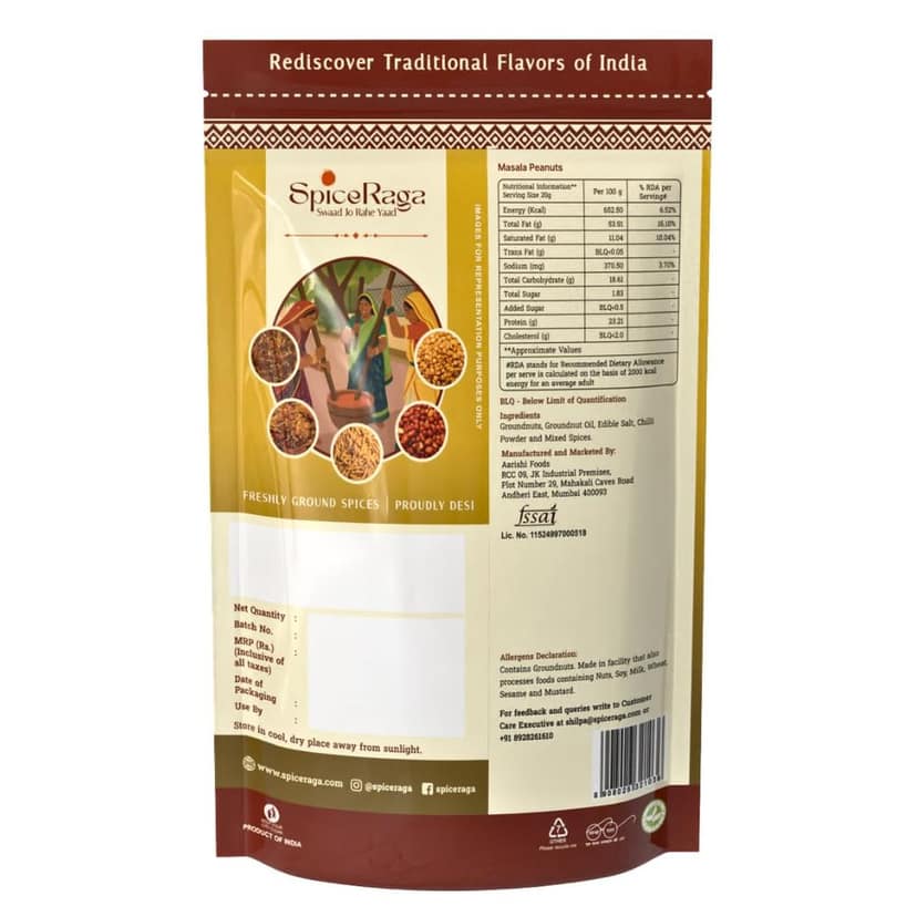 SpiceRaga Hing Masala Peanuts Pack of 4 (Total 640g) | Crunchy Hing-Flavoured Peanuts | Made in Pure Groundnut Oil | No Palm Oil | Classic Indian Namkeen | 160g each view 2