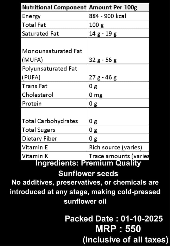 Godavari Naturals Wood Cold Pressed Sunflower Oil 1L | Plastic Bottle | Kolhu/Chekku | Extracted on Wooden Churner | Natural | Chemical-Free | Cold Pressed Sunflower Oil for Cooking view 2