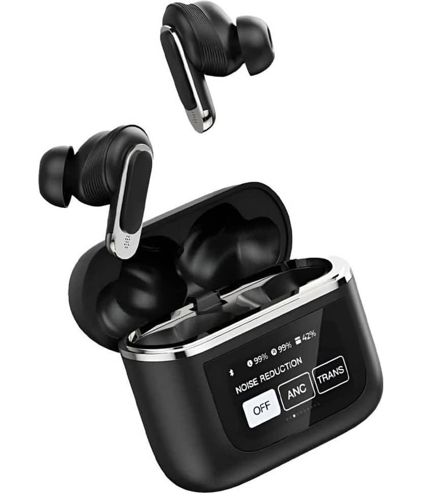 VERONIC V8 TouchScreen ANC Bluetooth True Wireless (TWS) In Ear 32 Hours Playback Active Noise cancellation IPX4(Splash & Sweat Proof) Black