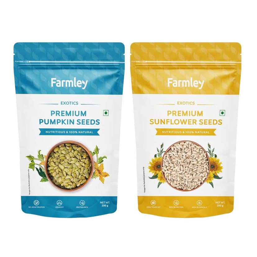 Farmley Premium Seeds Combo Pack for Eating | Total 400g each 200g | Healthy Breakfast Diet | Sunflower Seeds 200g | Pumpkin Seeds 200g view 2
