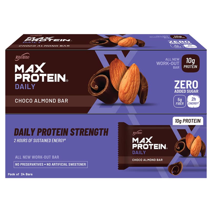 RiteBite Max Protein Daily Choco Almond RiteBite Max Protein Daily 1.2kg | 10g Protein | Choco Almond Flavour | Strength | Energy | (Pack of 24) view 2