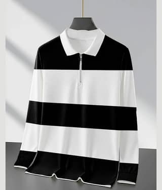 AUSK Men Cotton Blend Regular Fit Striped Polo T Shirt ( White )