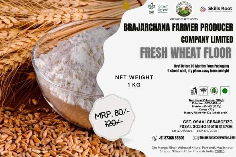 Brajarchana Fresh Wheat Flour, 1 KG - Premium Quality Atta for Roti & Baking view 2