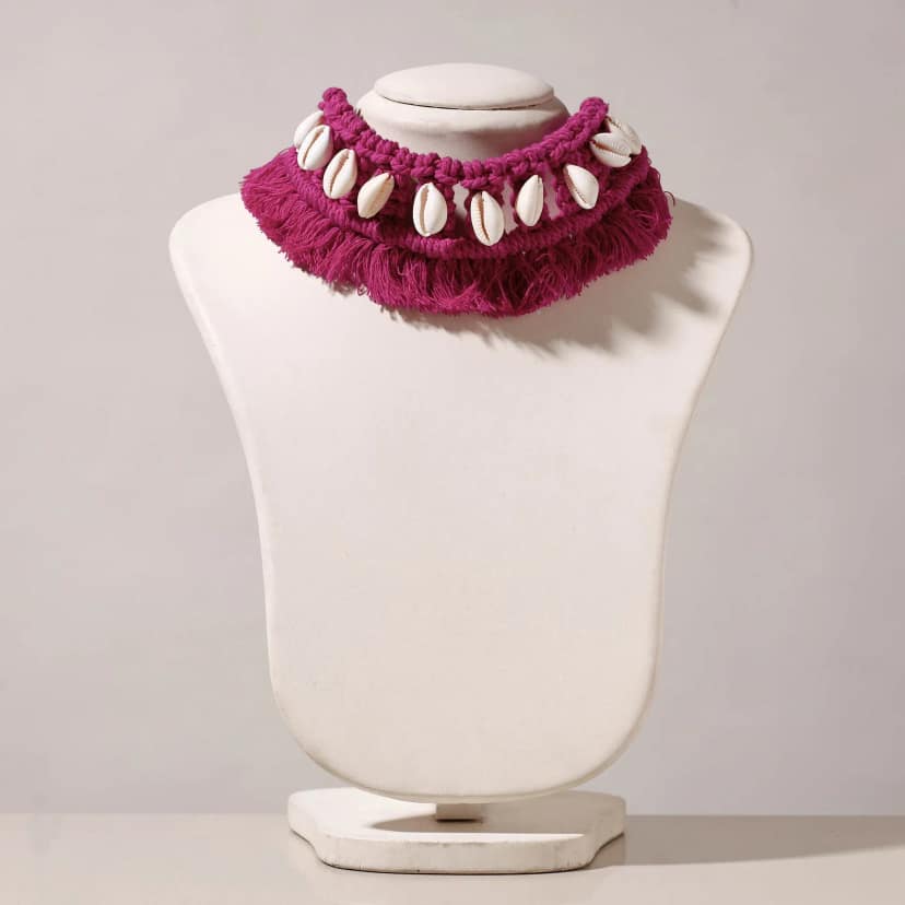 Pink Thread & Seashell Handmade Macrame Choker