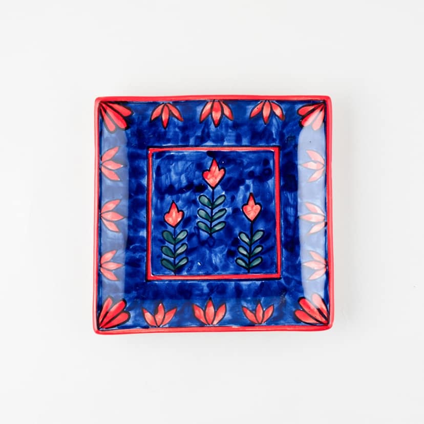 Blooming Plants Ceramic Square Serving Platter [Pack Of 1] (7 Inches x 7 Inches) view 2