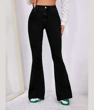 AngelFab Women's Bootcut High-Rise Jeans ( Black )