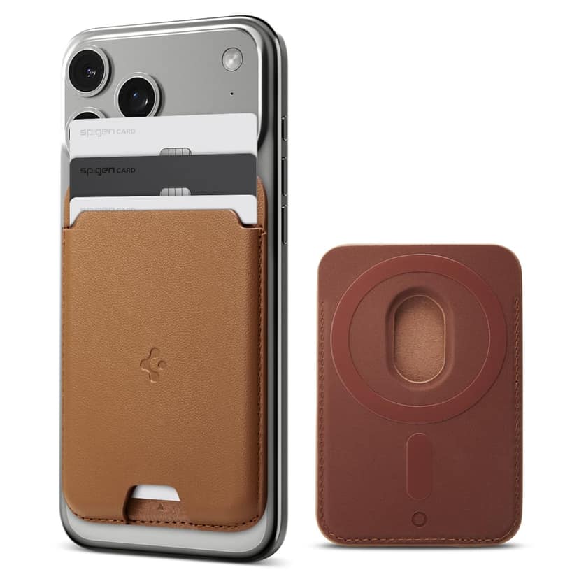 Spigen Valentinus (Magfit) Magnetic Card Holder up to 3 Cards, Faux Leather MagSafe & Pixelsnap Wallet Compatible with iPhone 17/16/15/14/13/12 Models, Pixel 10 Series - Brown Spigen Valentinus (Magfit) Magnetic Card Holder up to 3 Cards, Faux Leather Ma