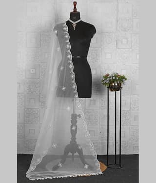 Jignisha Fashion Organza Women Dupatta ( White , Pack of 1 )