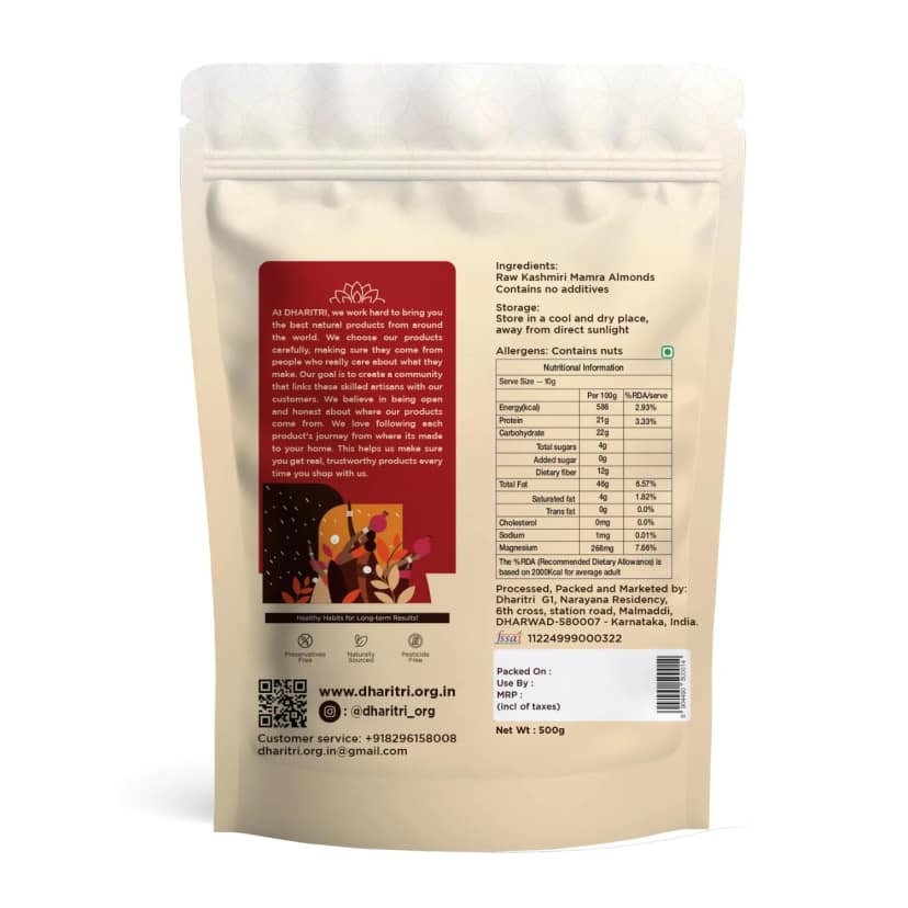 VASUNDHARA DHARITRI Kashmiri Mamra Almonds 500gms, Kashmir’s Pride Pure Raw & Unpolished Mamra Badam, High in Protein & Fibers, Boosts Immunity & Weight Loss, No Preservatives, Gluten Free Sn view 2