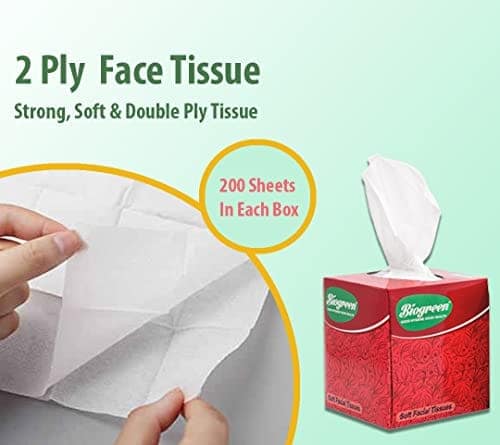 Biogreen Soft Facial/Face Tissues, 2 Ply 80 Pulls Each Box - Pack of 4 | Square Box facial tissue | Cube Facial Tissue Box For Car Glove Box Access, Home, Shop view 2