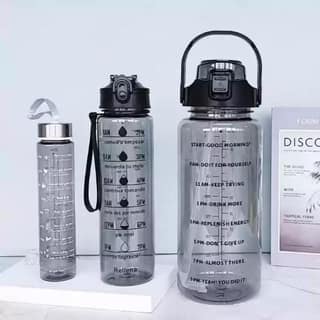 3-in-1 Motivational Water Bottle Combo Set (2000ML, 1000ML, 500ML) | Leakproof BPA-Free Bottles with Time Marker, Straw & Sipper | Gym, Office, Travel, Sports Bottles (Transparent, Durable)