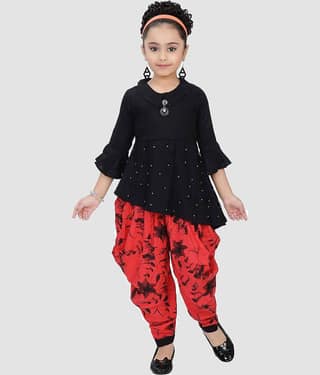 9stiches - Red Rayon Girls Top With Dhoti ( Pack of 1 )